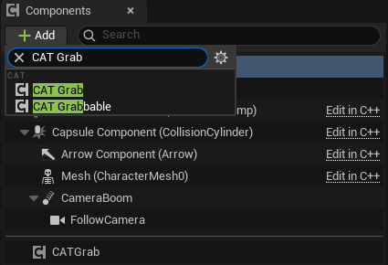Adding a CAT Grab Component to a player Blueprint