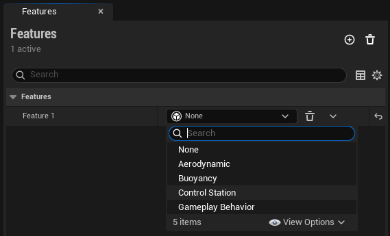 Selecting Control Station in the Part Model Editor Features panel