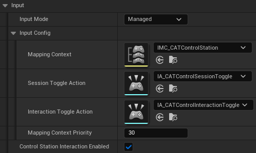 Control Station input settings in the CAT Assembly Interactor Component Details panel